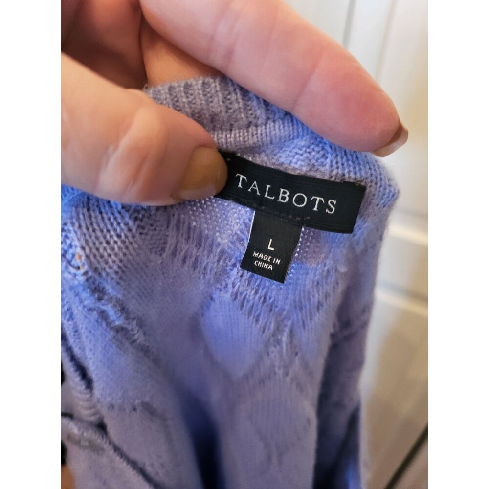 Baby Blue Cable Knit Sweater  Talbots L Old Money Soft Cozy Preppy Classic - Picture 3 of 9